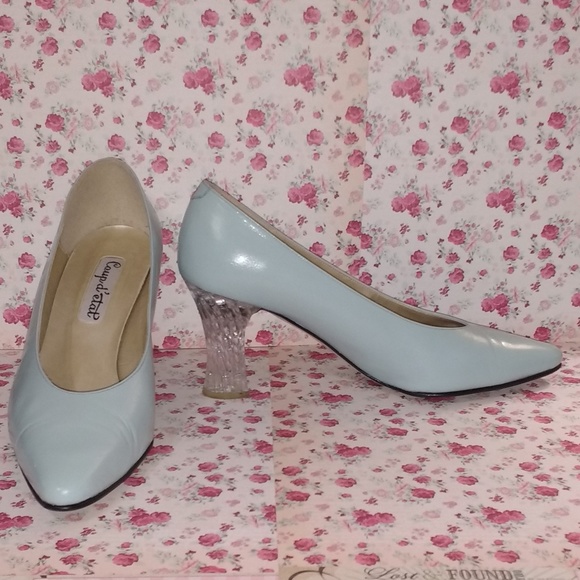 Coup d'etat Shoes - Coup d'etat powder blue leather acrylic heels 8.5